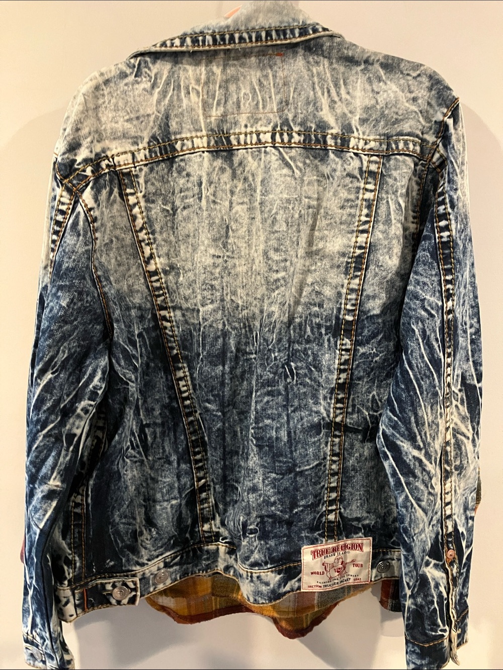 Vintage True Religion Blue and White Acid Wash Denim Jacket size XL - Picture 4 of 5